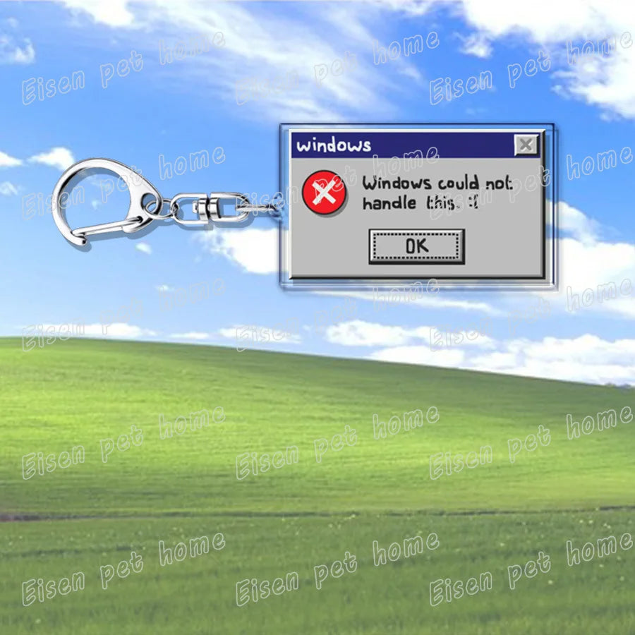 Silver metal keychain with creative xp window error message charm for failed successfully keychain ring jewelry fans gifts