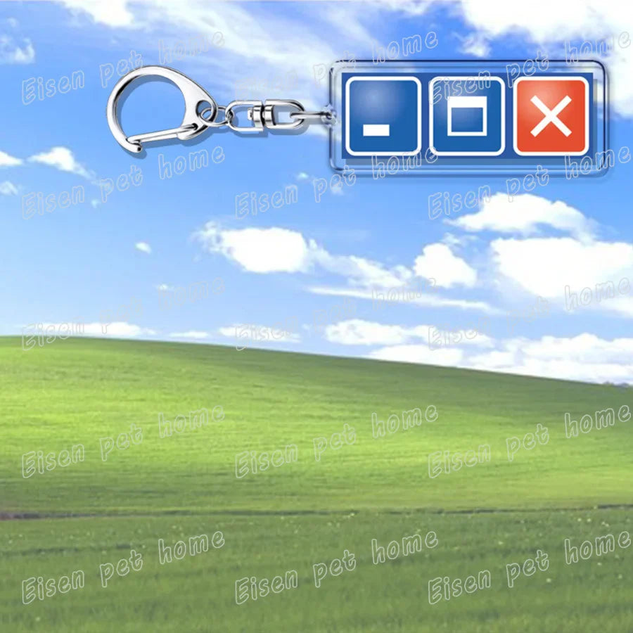 Silver metal keychain with transparent charm featuring creative xp window icons for failed successfully keychain fans