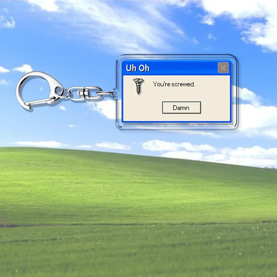 Silver metal creative xp window keychain with transparent acrylic failed successfully keychain for ring jewelry fans