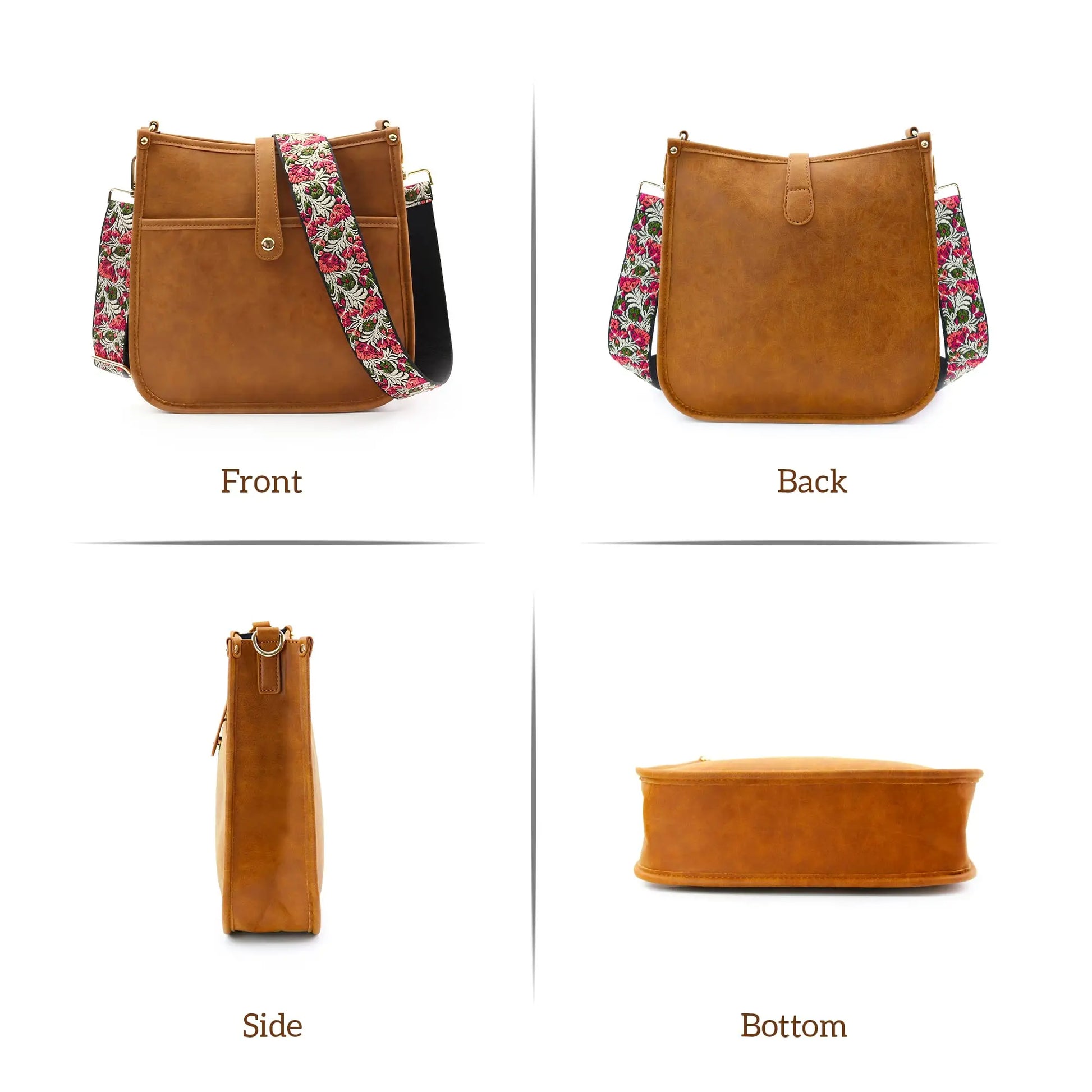 Tan suede vegan leather crossbody bag with floral adjustable guitar strap purse from hobo handbags collection