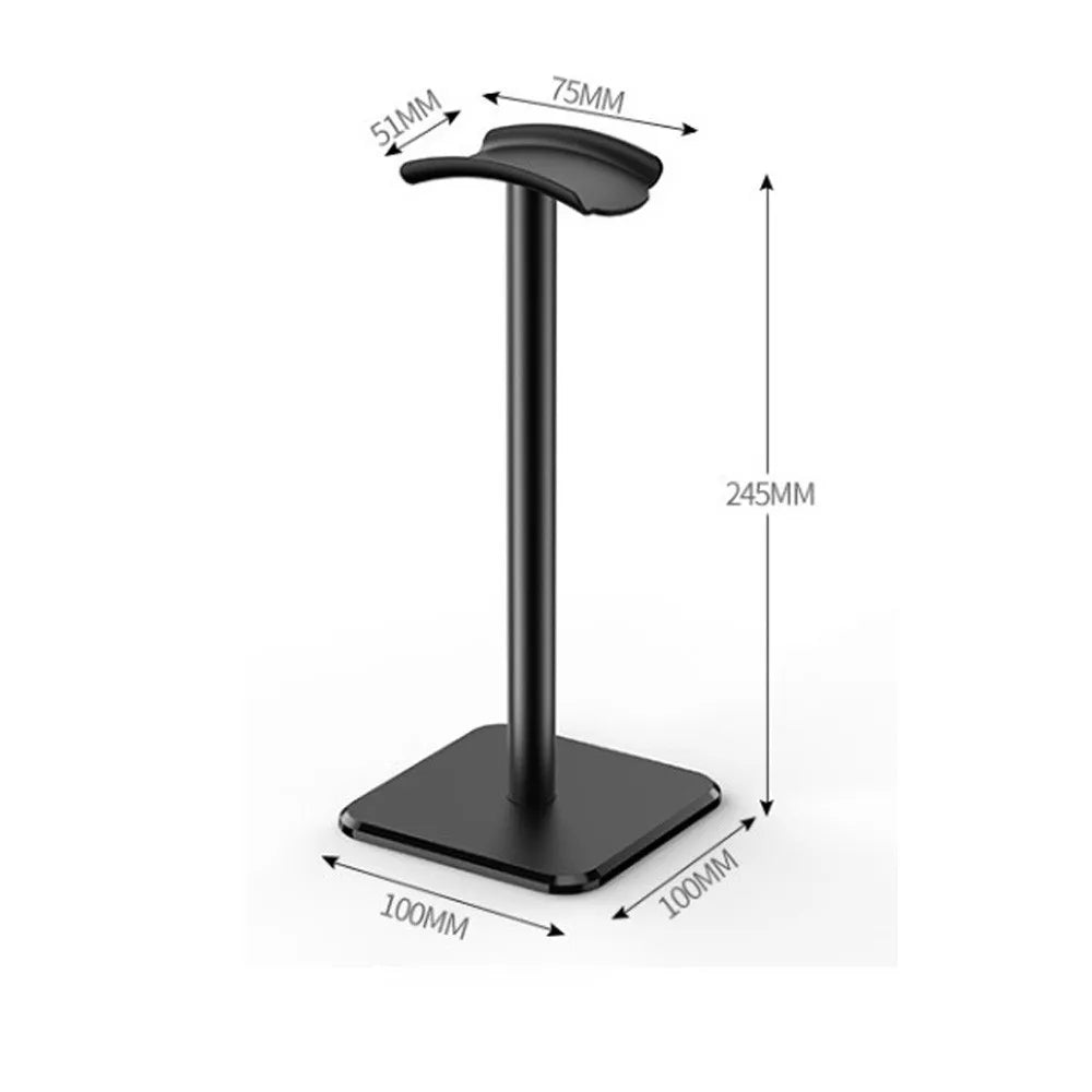 Black metal curved earphone stand with sleek minimalist design and adjustable headrest for heavy duty wireless gaming earphones