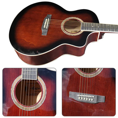 Custom Brand Aiersi handmade cutaway acoustic guitar sunburst color with lindenwood body and dark wood fretboard inlays