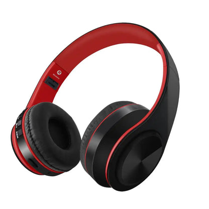 Red and black d422-p4p wireless over-ear headphones with custom logo bluetooth and stereo headsets shenzhen design