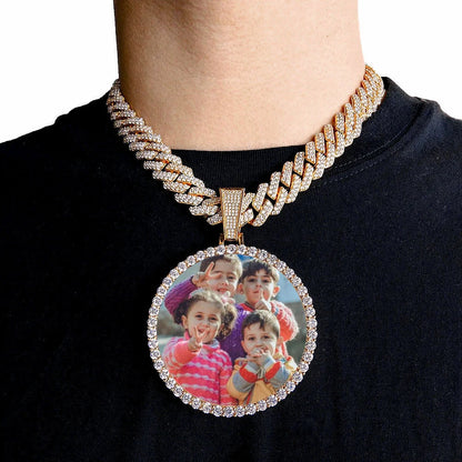 Gold-toned custom made big photo medallions 18k necklace pendant iced out cuban men hip hop jewelry gift with crystals