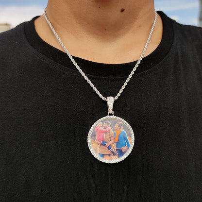 Silver diamond-encrusted photo medallions 18k gold necklace pendant iced for cuban men hip hop jewelry gift