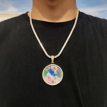Gold-toned photo medallions 18k necklace pendant iced with custom child photo cuban men hip hop jewelry gift