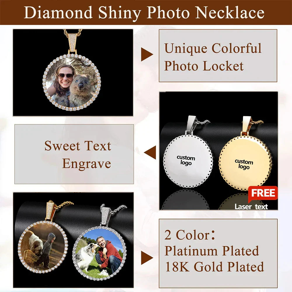 Diamond-shiny necklace pendant iced with custom photo medallions 18k gold plating for cuban men hip hop style