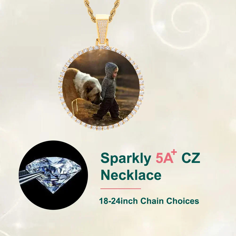 Gold-toned custom photo medallions 18k necklace pendant iced with 5a cz stones cuban men hip hop style gift