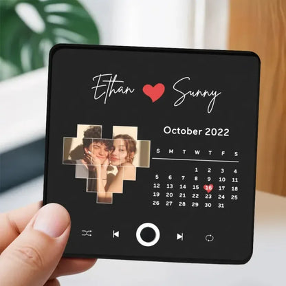 Black square calendar coaster with heart photo collage and october 2022 calendar personalized refrigerator magnets best christmas gift