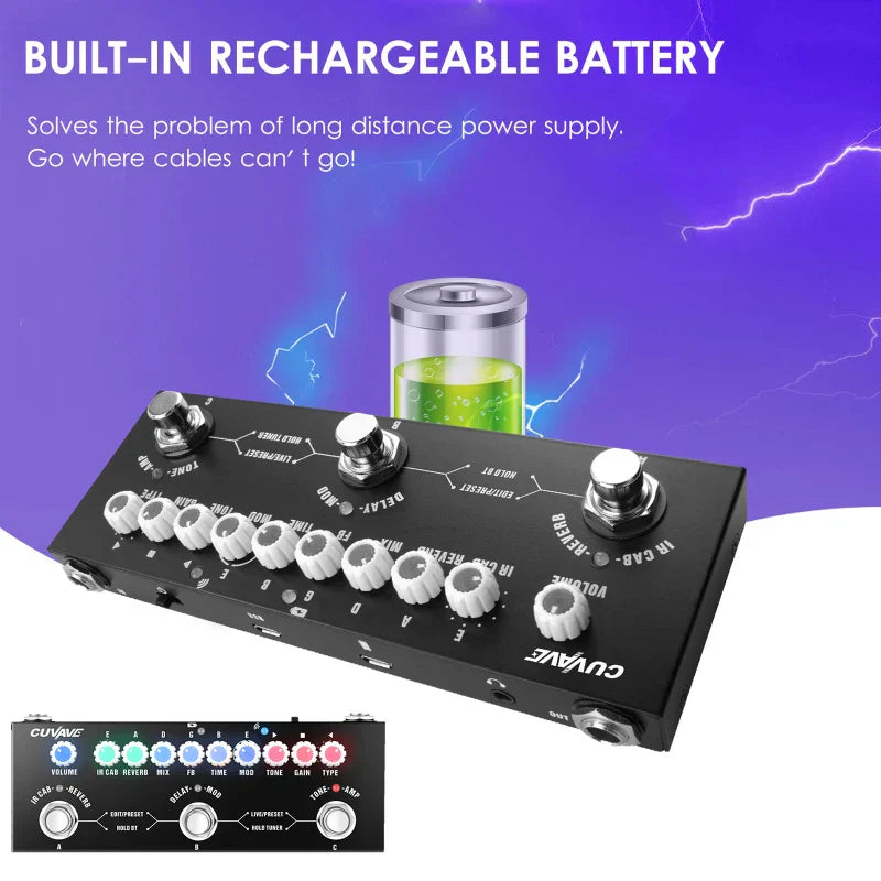 Black cuvave cube baby multifunctional electric guitar effect pedal with white knobs and wireless music playback features