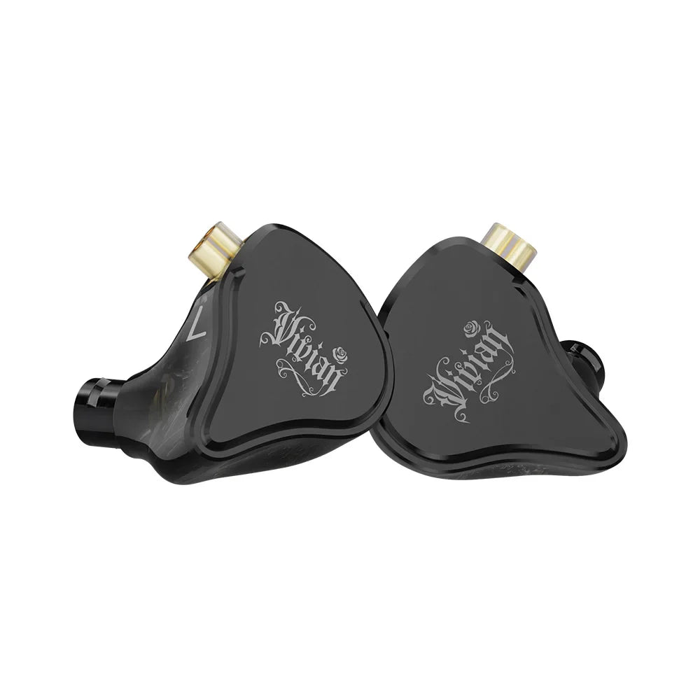 Black cvj vivian headphones with gold-plated connectors ornate silver engraving 78mm detachable cable dynamic driver