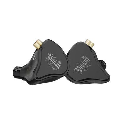 Black cvj vivian headphones with gold-plated connectors ornate silver engraving 78mm detachable cable dynamic driver