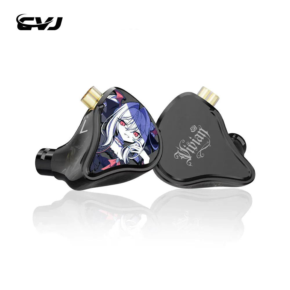 Black cvj vivian headphones with 10mm dynamic driver anime design and 078mm detachable cable for music and gaming