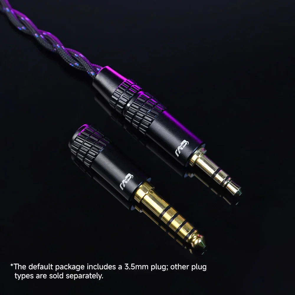 Black and gold 35mm detachable cable hifi connectors with textured grips and braided purple blue cord for cvj vivian headphones