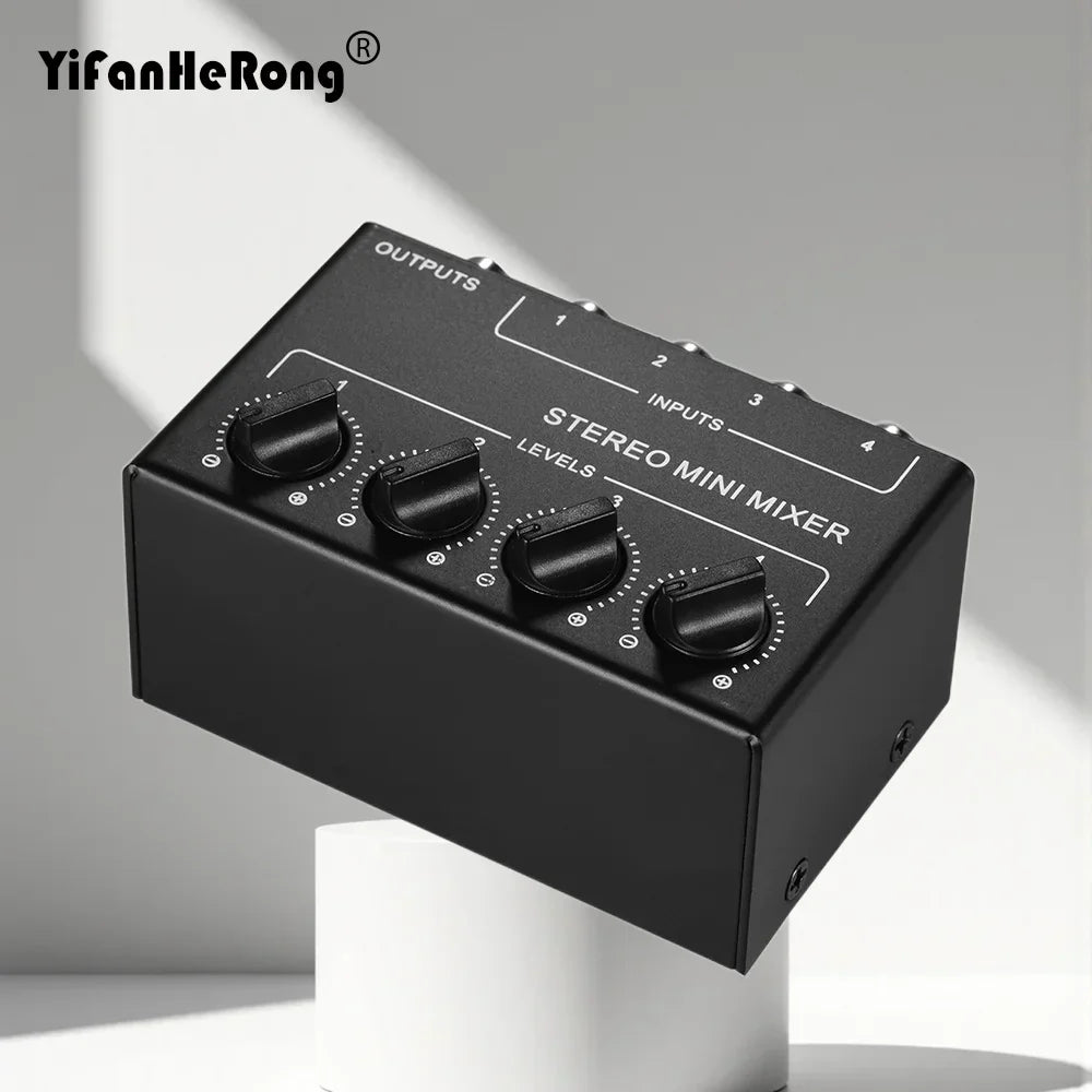 Black yifanherong cx400 mini passive stereo mixer with four rotary knobs for studio dj equipment use