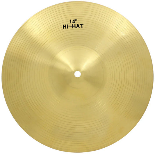 A 14-inch golden brass hi-hat cymbal with concentric grooves for universal brass jazz instrument drum rhinestones