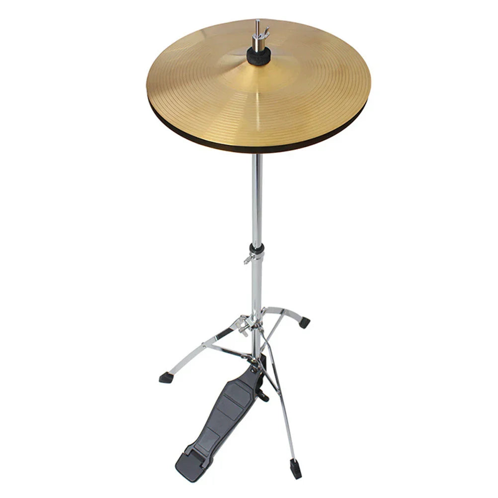 Gold-colored instrument drum rhinestones cymbal mounted on a stand universal brass jazz with adjustable foot pedal