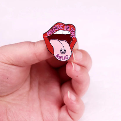 Music Is The Badge Music Festival Enamel Pin Red Lips Brooch Jewelry