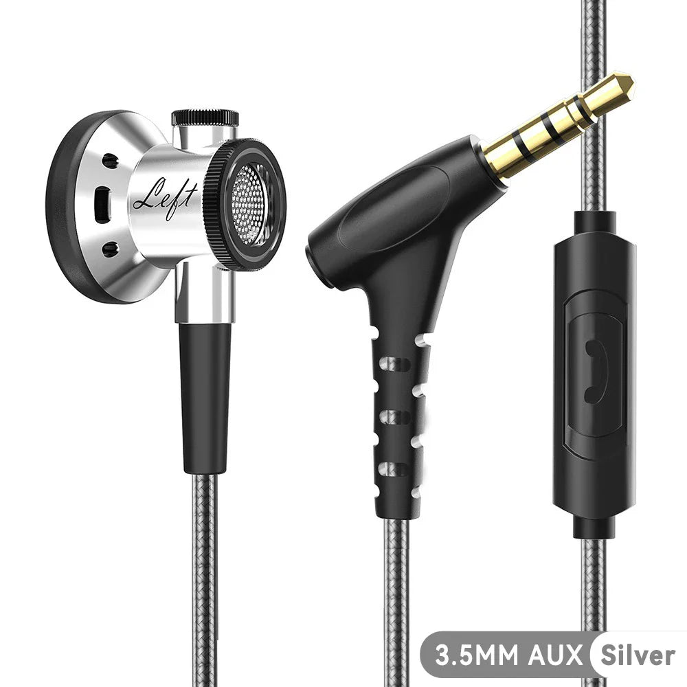 Silver and black d08 metal hifi in-ear headphones with mic wired clear sound bass for sports music gamer use