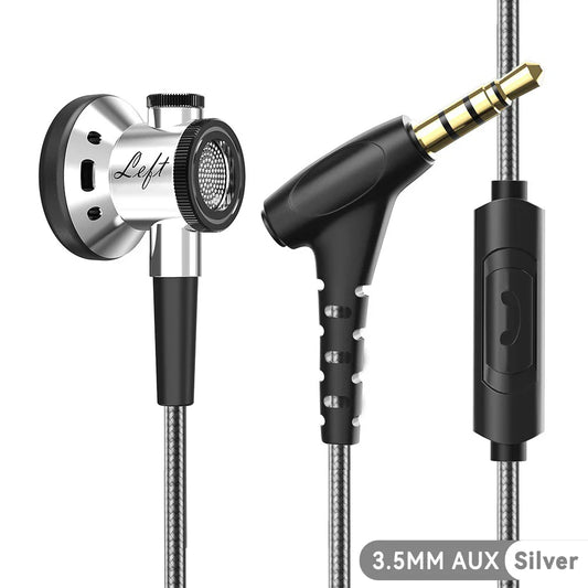 Silver and black d08 metal hifi in-ear headphones with mic wired clear sound bass for sports music gamer use