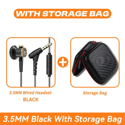 Black d08 metal hifi in ear headphones with mic wired clear sound bass and carbon-fiber storage bag for sports music gamer