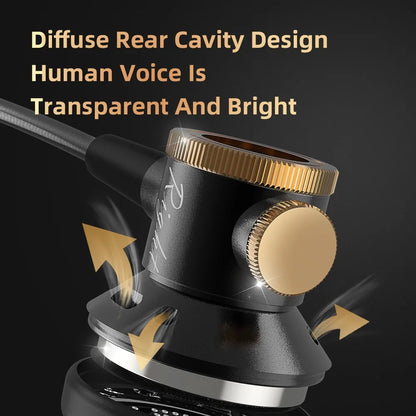 Black and gold d08 metal hifi mic wired clear earphones with adjustable rear cavity for clear sound bass sports music gamer