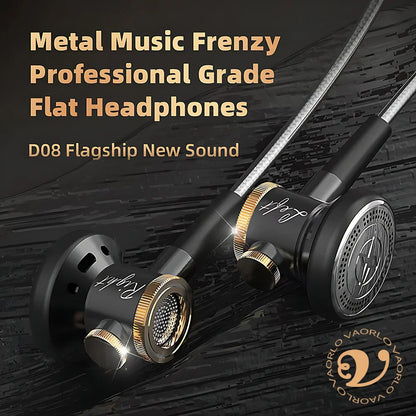 Black and gold d08 metal hifi in ear headphones with mic wired clear sound bass for sports music gamer use