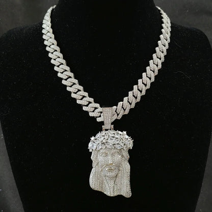 Hip Hop 5A+ CZ Stone Paved Bling Iced Out Big JESUS PIECES Pendants Necklaces for Men Rapper Jewelry with 14MM cuban chain