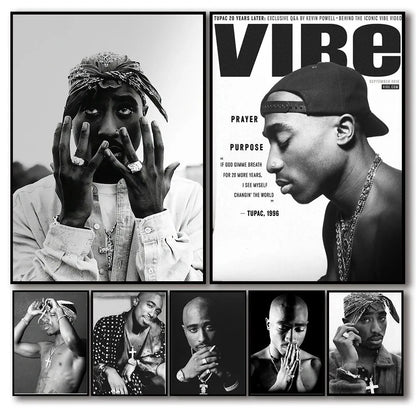 Black and White Pop Hip Hop Rapper 2PAC Posters Tupac Music Album Cover Aesthetic for Room Canvas Painting Art Wall Home Decor