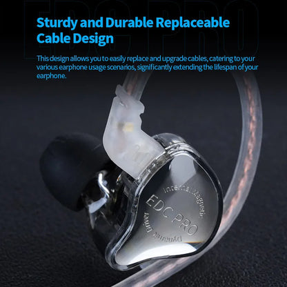 KZ EDC PRO upgraded high-quality dynamic HIFI in ear interchangeable cable wired motion noise cancelling headphones