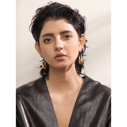 Yhpup High Quality Stainless Steel Geometric Statement Hoop Earrings 18K PVD Plated Texture Stylish Unusual Jewelry for Women