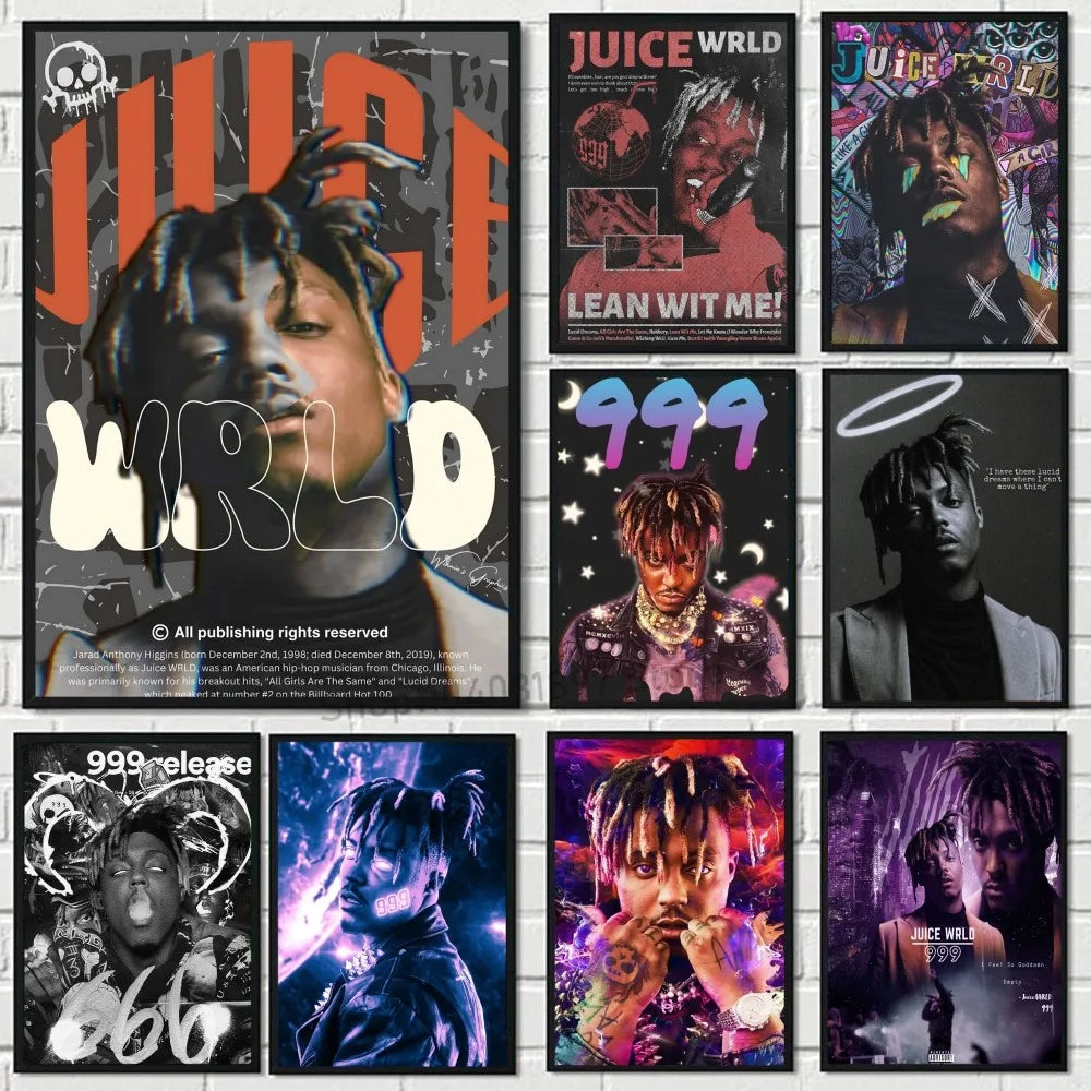 Hip-hop Juice WRLD Poster Self-adhesive Art Waterproof Paper Sticker Coffee House Bar Room Wall Decor