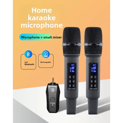 Black wireless microphone uhf d90 with digital display and receiver unit for singing live streaming studio reverb 8-12h battery