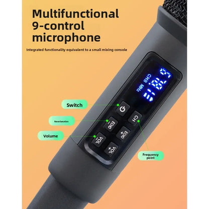 Black handheld wireless microphone uhf with digital display and control buttons for studio reverb 8-12h singing live streaming