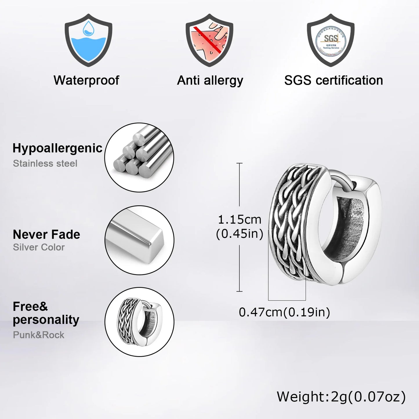 Punk Viking Hoop Earrings for Men Boys,Vintage Celtic Knot Stainless Steel Huggies Earrings,Hip Hop Cool Street Jewelry Gifts