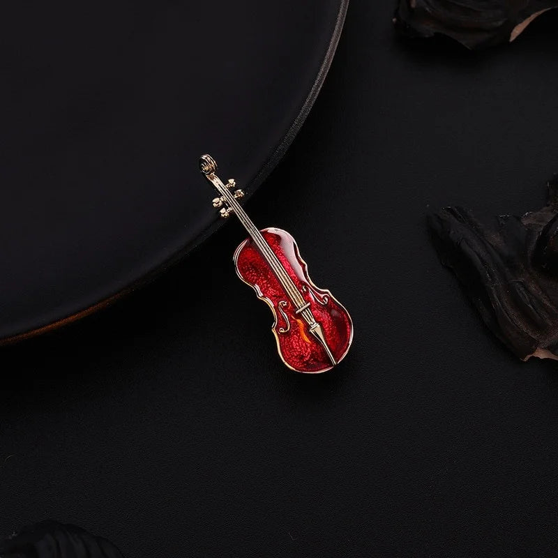 Classic Red Enamel Violin Guitar Brooches Women Alloy Weddings Banquet Brooch Pins Gifts