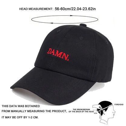 Black baseball cap with red embroidered damn logo unstructured dad hat hip hop snapback for men and women