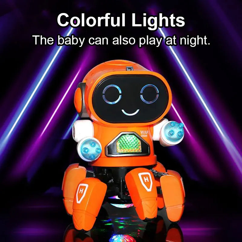 Orange claws robot octopus toy with glowing blue lights and colorful led display for early education baby gift