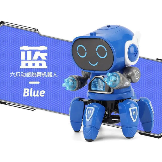 Blue six-legged claws robot octopus with glowing hands and feet white accents early education baby toy for kids