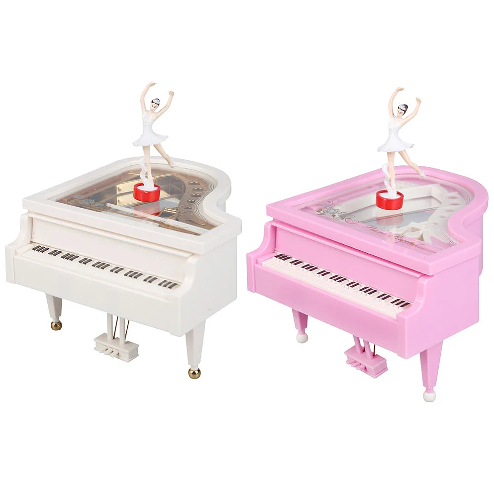 White and pink miniature grand piano elegant music boxes with dancing ballerina figurines for birthday wedding gift