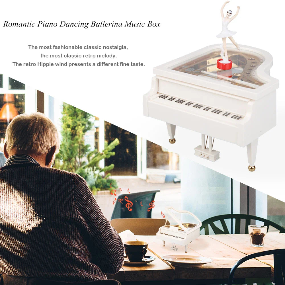 White piano-shaped elegant music box with dancing ballerina figurine perfect birthday wedding gift