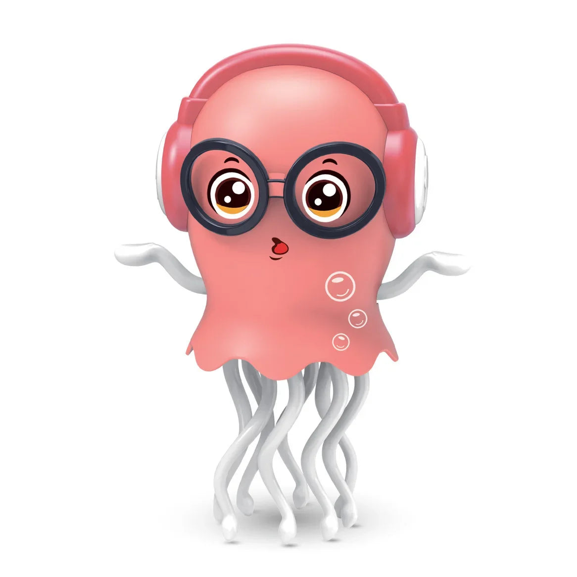 Pink electric jellyfish figurine with black-rimmed glasses and headphones featuring automatic obstacle avoidance and light music christmas gift
