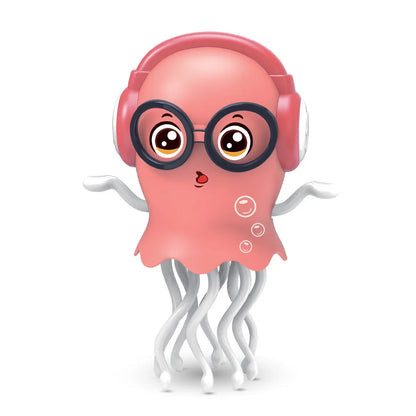 Pink electric jellyfish figurine with black-rimmed glasses and headphones featuring automatic obstacle avoidance and light music christmas gift