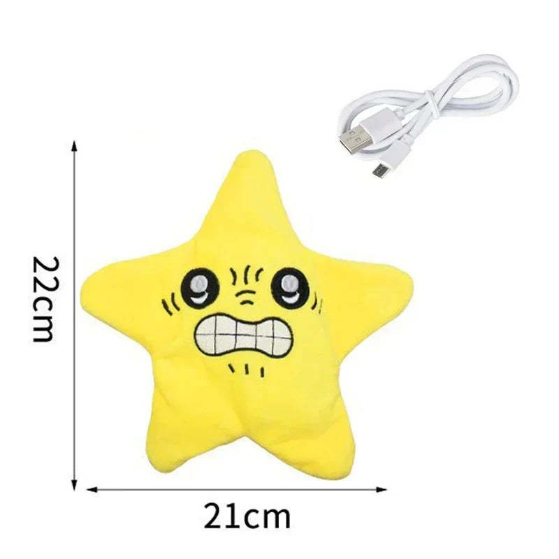 Yellow star-shaped dancing stars plush with embroidered face designed as a moving meteor pendant doll backpack ornament