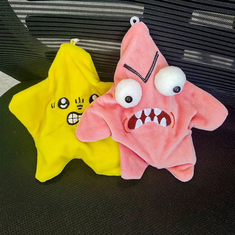 Pink and yellow plush dancing stars plush with cute moving meteor faces pendant doll backpack ornament gifts for kids