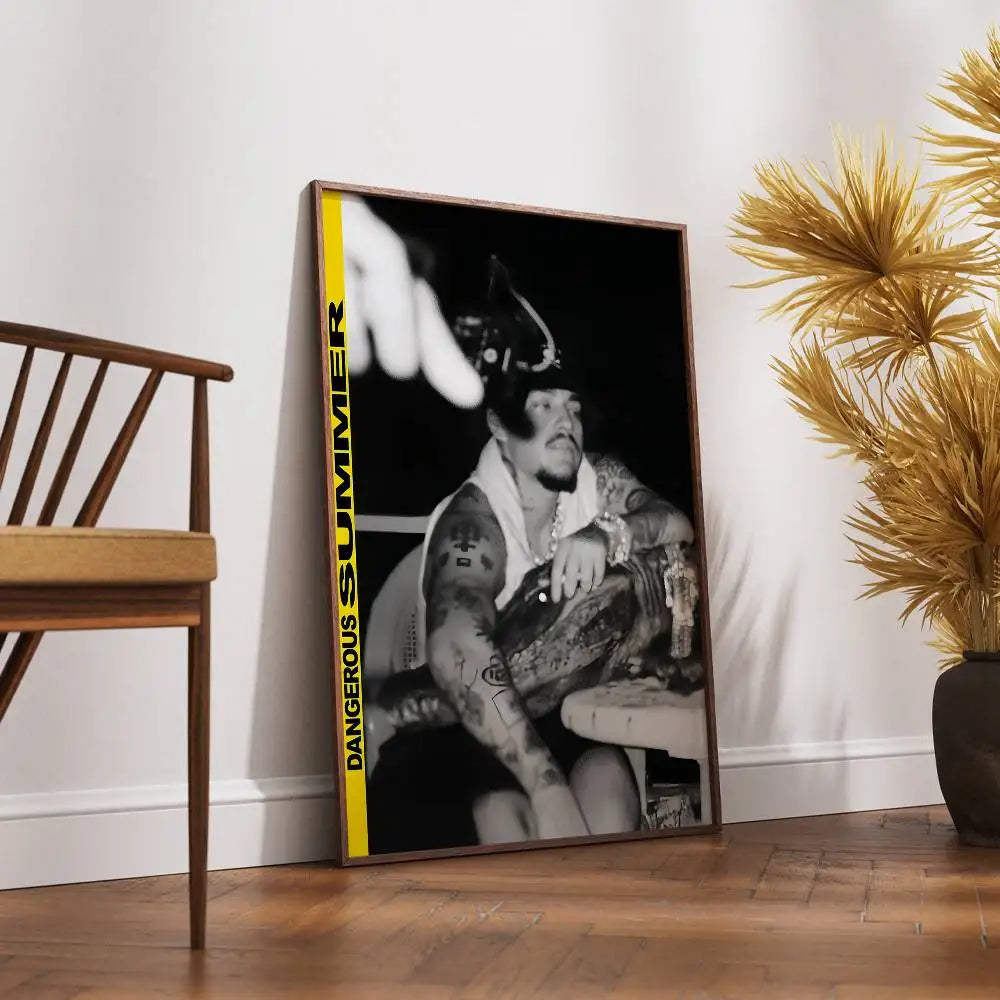 Black-and-white framed dangerous summer poster with bold yellow stripe on art waterproof paper sticker for coffee house use