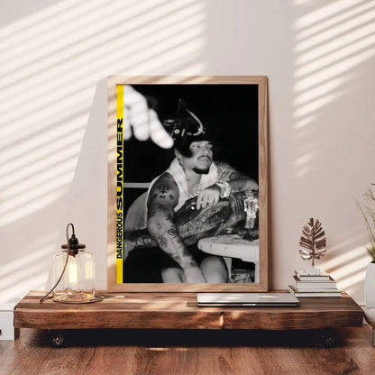 Black-and-white framed dangerous summer y-yeat poster with tattooed man on art waterproof paper sticker coffee house decor