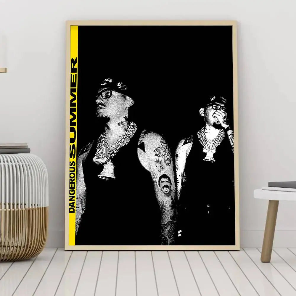 Black and white framed dangerous summer y-yeat poster with gold chains on art waterproof paper sticker coffee house design