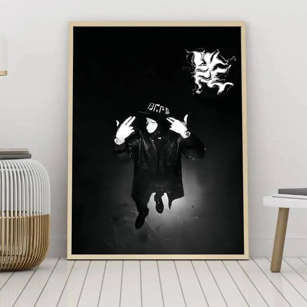 Black and white self-adhesive art waterproof paper sticker featuring a stylized figure for sticker coffee house use