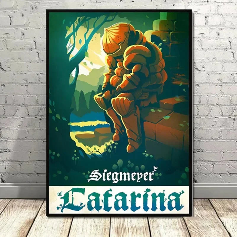 Framed dark souls game music poster featuring abysswalker wall art of siegmeier of catarina in orange armor on giant canvas